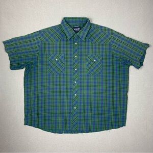 Wrangler Western Pearl Snap Plaid Shirt Mens 2XL Short Sleeve Cowboy Rodeo